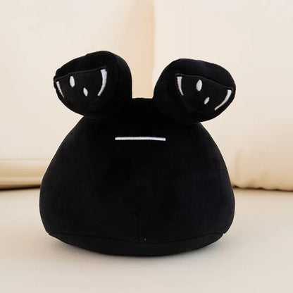 Sad Pou plush rear and side view showing PP cotton filled body and soft plush material