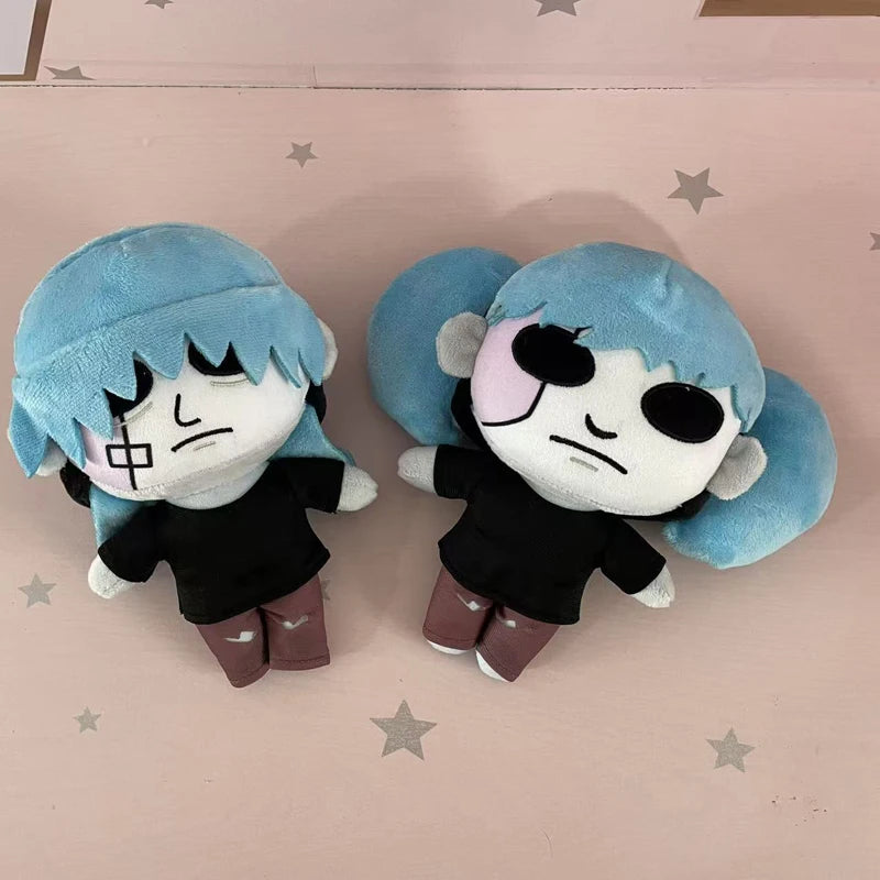 Sally Face Larry Johnson blue hair variant plush close up vivid blue hair detail 20cm chibi

