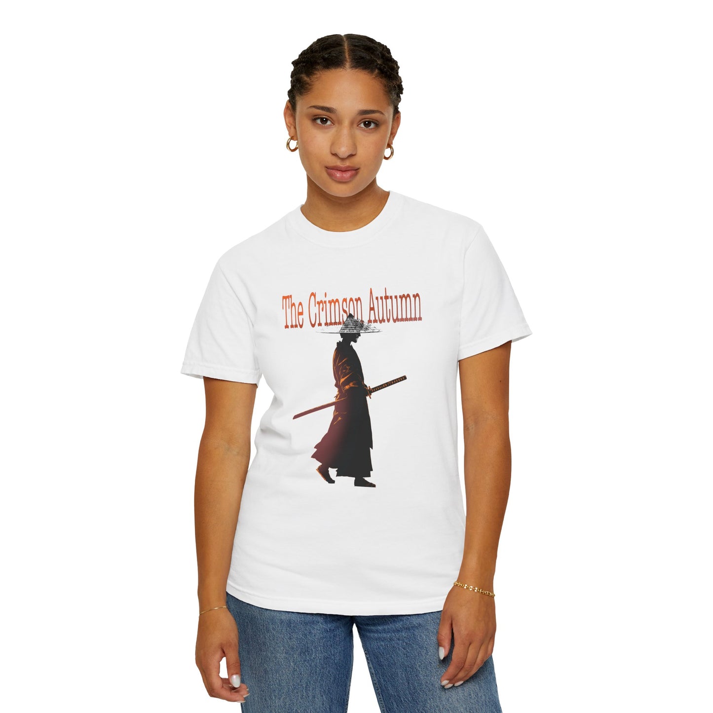 Samurai streetwear tee in relaxed fit on model, side angle
