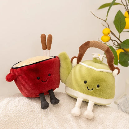 Kawaii Kitchen Plushies | Green Teapot, Hotpot & Frying Pan Amuseable Style Food Plush Decor