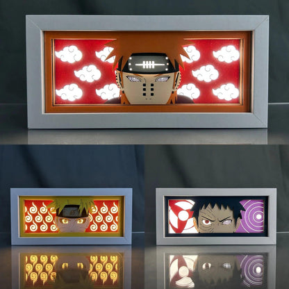 Naruto Paper Carving Lamp Anime Figure | Uchiha Sasuke | Hatake Kakashi | Paper Cuttings Frame Night Light Desktop Decoration - Aprasi