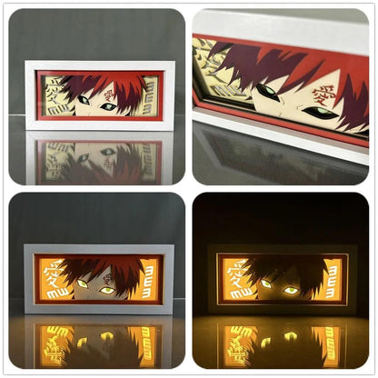 Naruto Paper Carving Lamp Anime Figure | Uchiha Sasuke | Hatake Kakashi | Paper Cuttings Frame Night Light Desktop Decoration - Aprasi