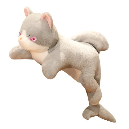 Gray Shark Cat Plushie | Handmade Kitten Shark Hybrid Body Pillow | Kawaii Cat Plush 50 70 90 cm