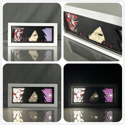 Naruto Paper Carving Lamp Anime Figure | Uchiha Sasuke | Hatake Kakashi | Paper Cuttings Frame Night Light Desktop Decoration - Aprasi