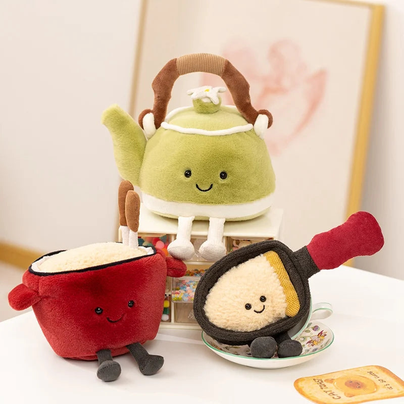 Kawaii Kitchen Plushies | Green Teapot, Hotpot & Frying Pan Amuseable Style Food Plush Decor
