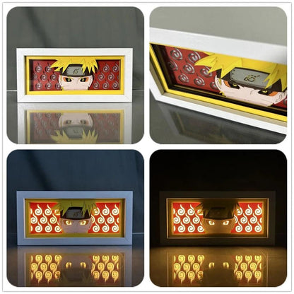 Naruto Paper Carving Lamp Anime Figure | Uchiha Sasuke | Hatake Kakashi | Paper Cuttings Frame Night Light Desktop Decoration - Aprasi