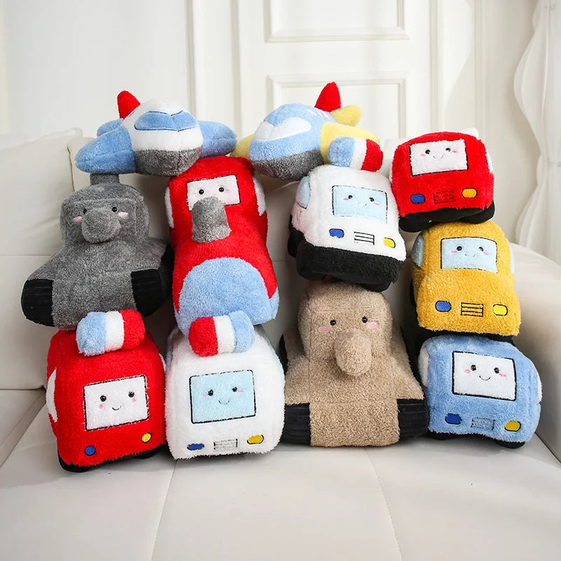 Chunky Vehicle Plushies - Soft Smiling Car Truck Plane Train Plush Toy | Happy Wheels Handmade Stuffed Animal