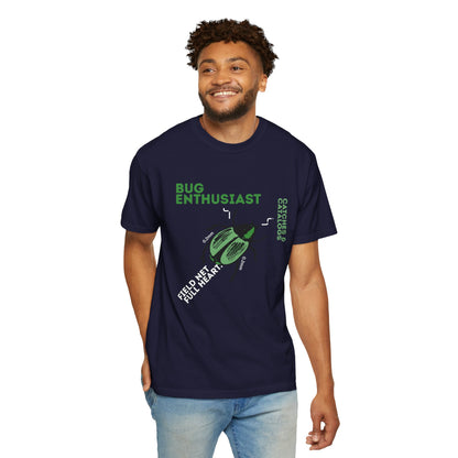 Science teacher gift idea insect themed graphic shirt flat lay with specimen jar