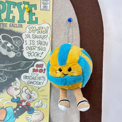 Happy Beach Volleyball Mini Plushie Charm — Cute Volleyball Plush Bag Charm & Key Ring | Sports Bag Decor