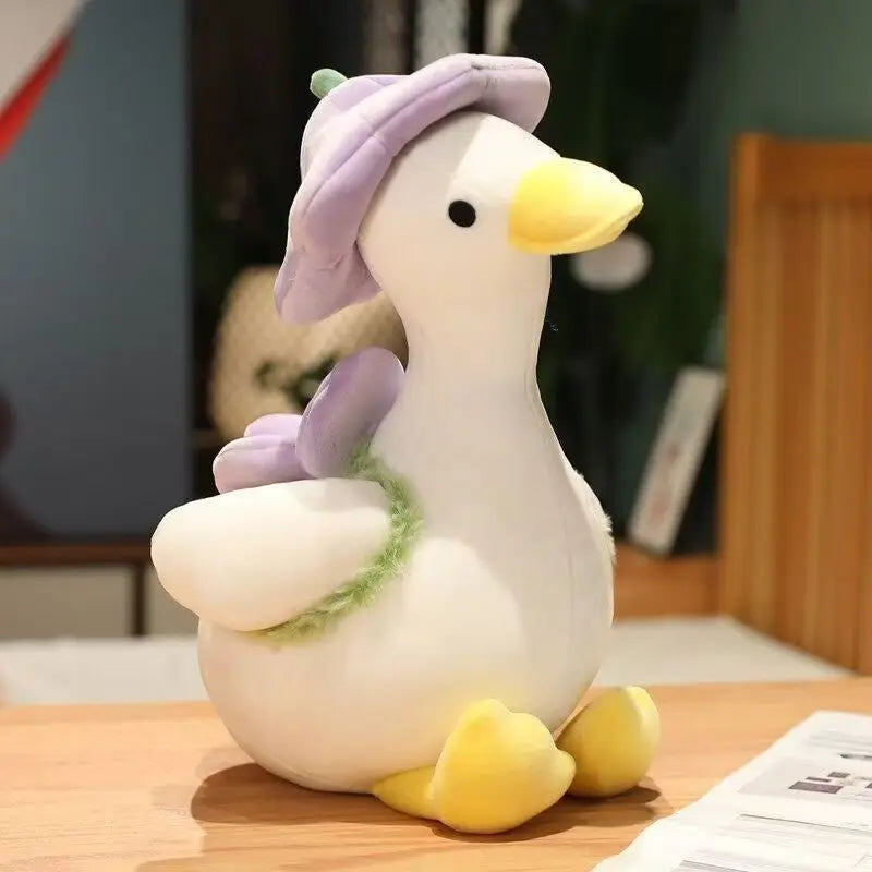Cute Duck Plush - Super Soft White Goose Stuffed Animal with Tulip Hat, Handmade Duck Plushie 30cm