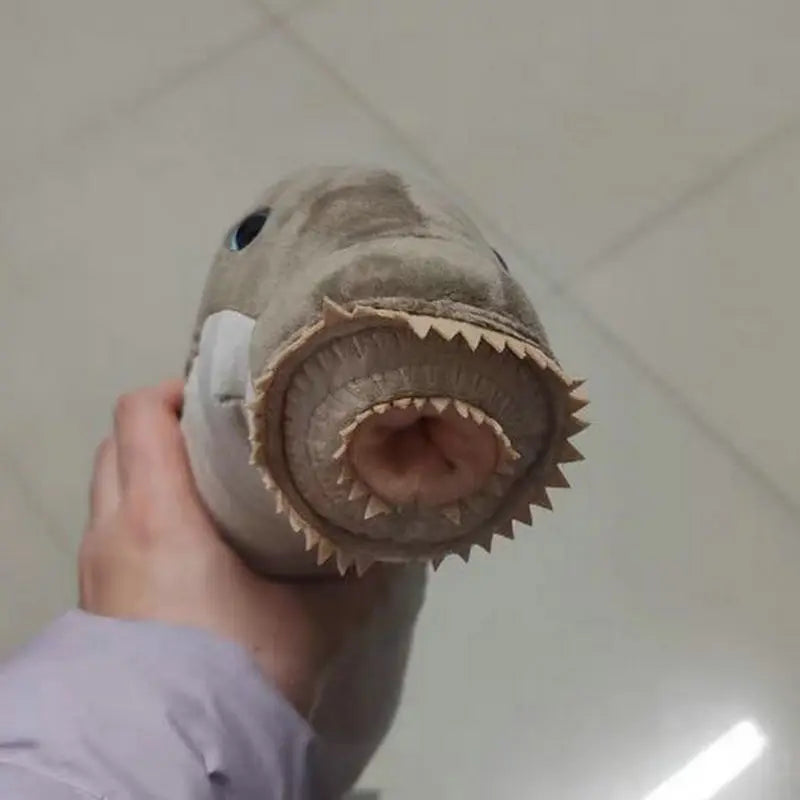 Sea Lamprey Plush showing the circular toothed oral disc of a lifelike jawless fish toy