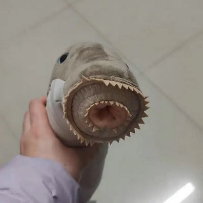 Sea Lamprey Plush showing the circular toothed oral disc of a lifelike jawless fish toy