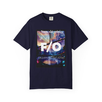 Self-shipper graphic tee featuring Yumeshipping text crown and F/O centerpiece typography
