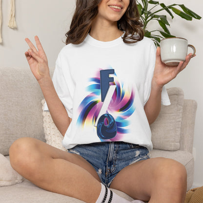 Self-shipping community graphic tee, bold FO emblem on black garment-dyed cotton
