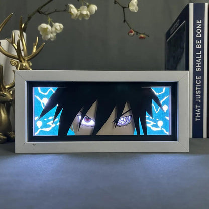 Naruto Paper Carving Lamp Anime Figure | Uchiha Sasuke | Hatake Kakashi | Paper Cuttings Frame Night Light Desktop Decoration - Aprasi