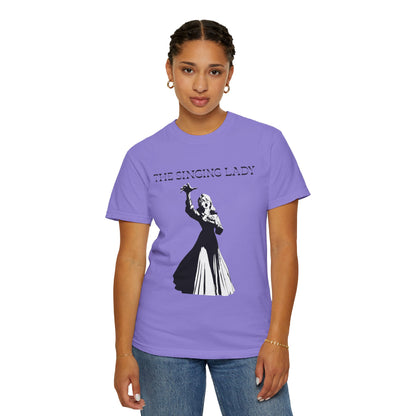 Shadow aria printed tees front and back view shown side by side
