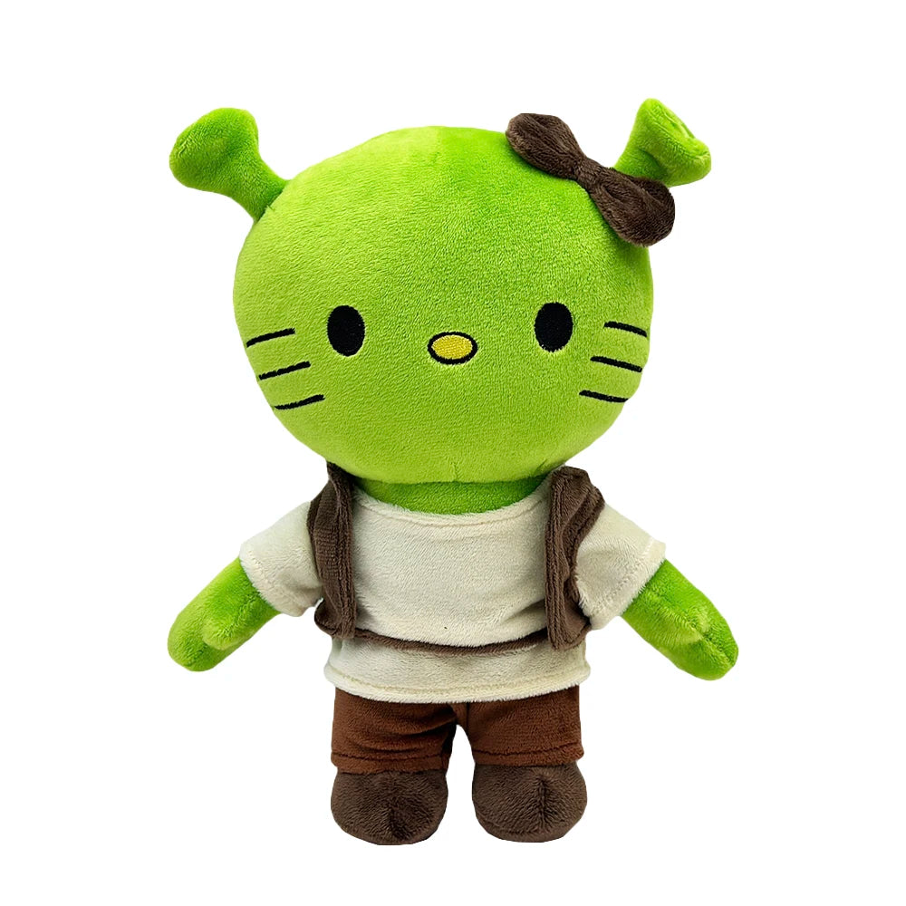 Shrek Plush in a cute pink Hello Kitty style outfit