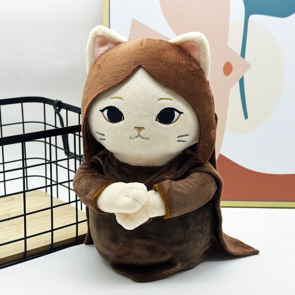 Side view of handmade cat meme plush toy, Meow-Na Lisa 29cm

