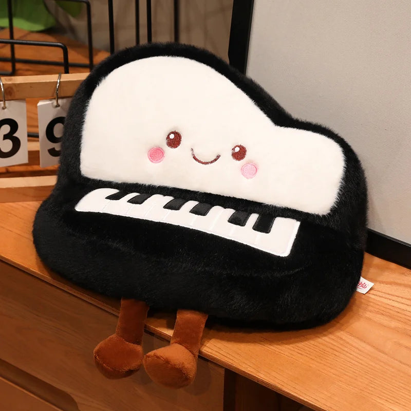 Side view of the 33 cm musical plush toy piano cushion showing its rounded squishy shape
