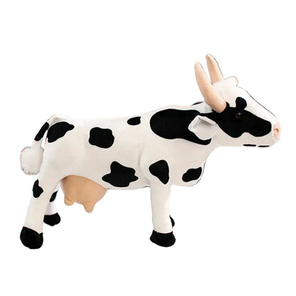 Simulation cow plush standing on white background at 38cm height