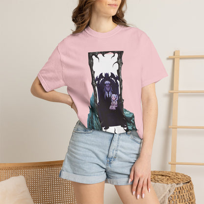 Size comparison of dark portal vampire tee showing relaxed fit across multiple sizes from S to 3XL

