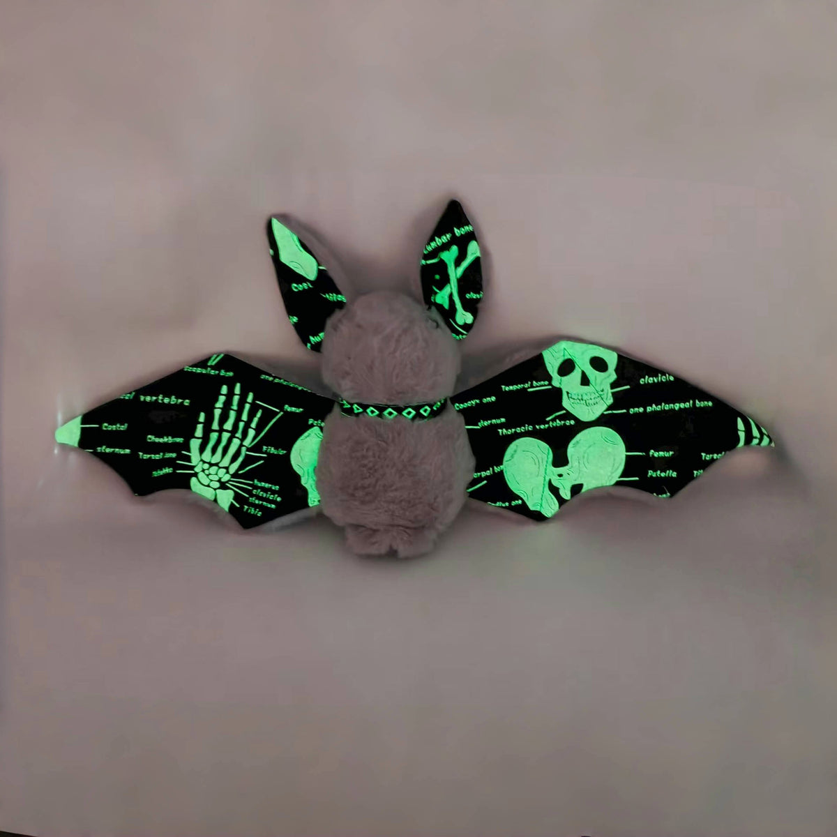 Skeleton wing plush goth bat with anatomical print detail