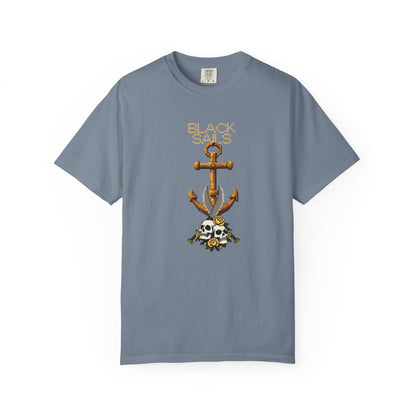 Skull art streetwear graphic tee with 8-bit arcade aesthetic and nautical motif
