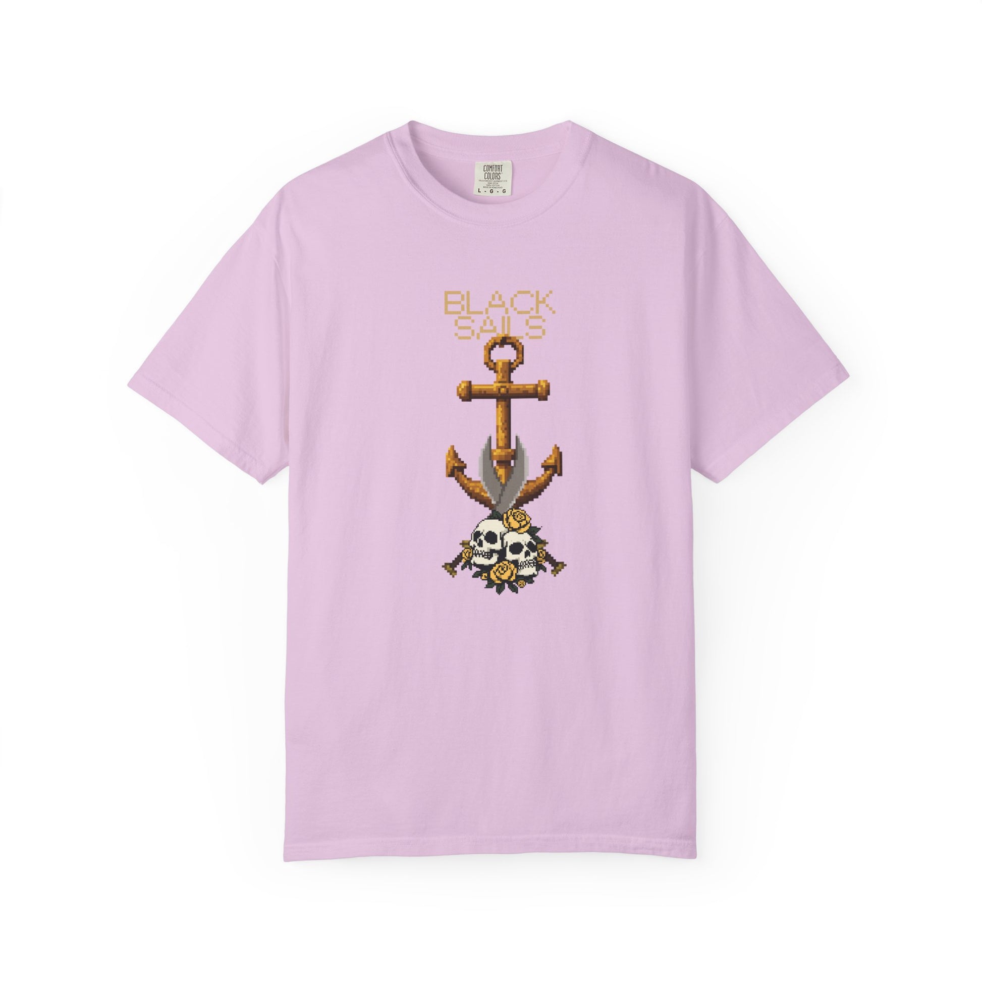 Skull printed unisex tee lifestyle photo worn with dark denim and boots

