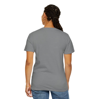 Skull rose anchor tee worn by model with sleeve tattoos and silver rings
