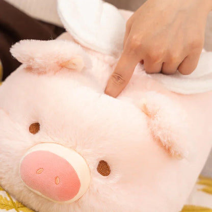 Sleeping pig stuffed animal angel wings pastel pink kawaii plush collectible