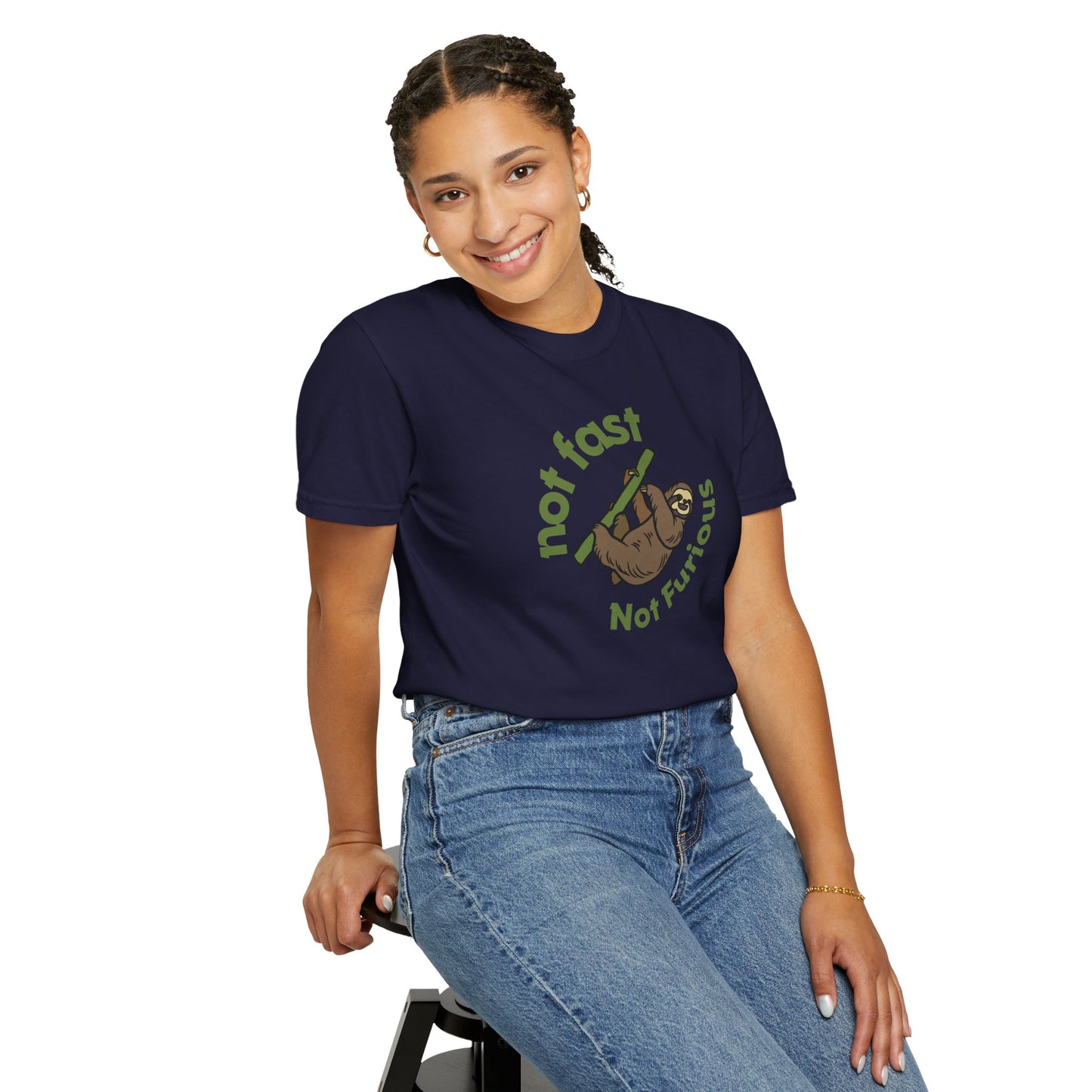 Sloth lover gift wrapped with funny sloth t-shirt inside — holiday flat lay