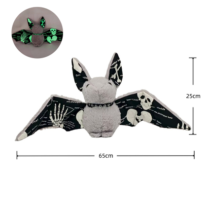 Small 18cm Halloween bat plush on wooden surface