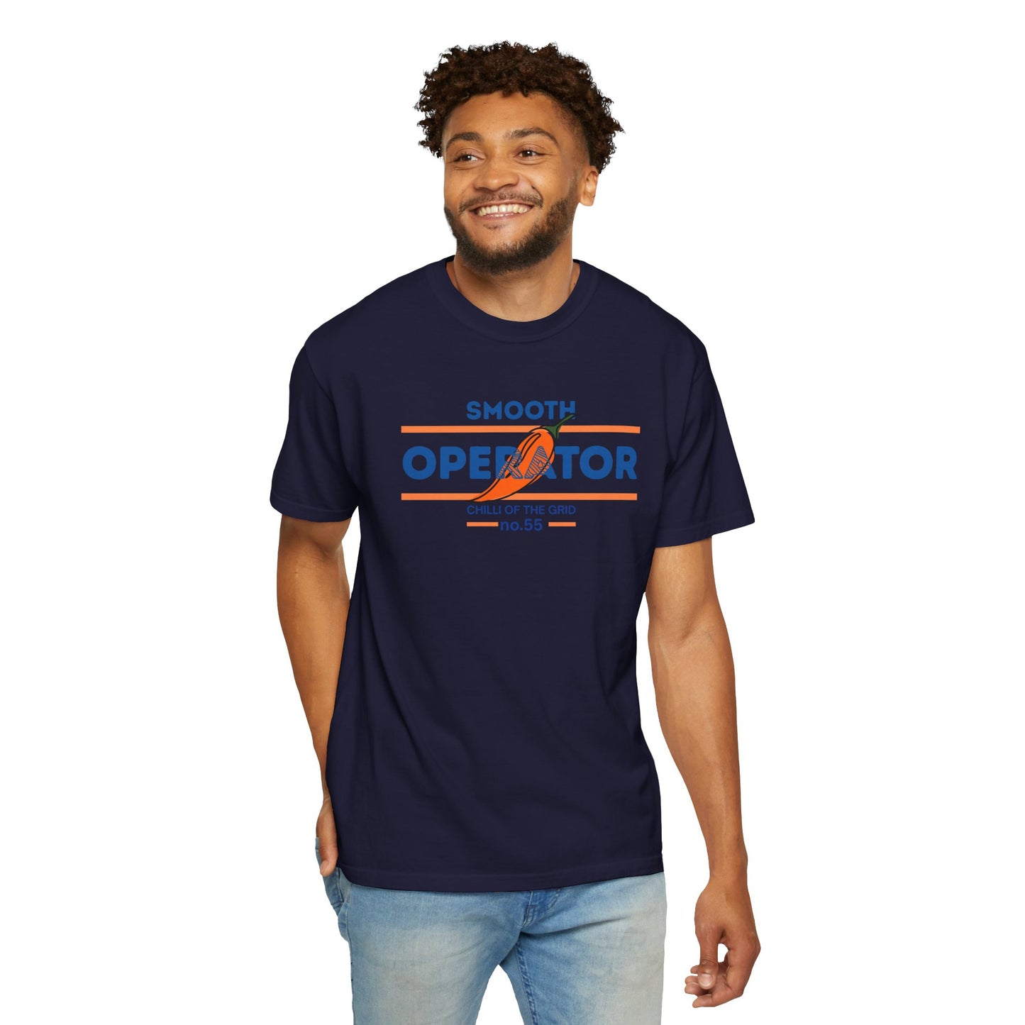 Smooth Operator graphic t-shirt with chili pepper artwork celebrating competitive racing spirit