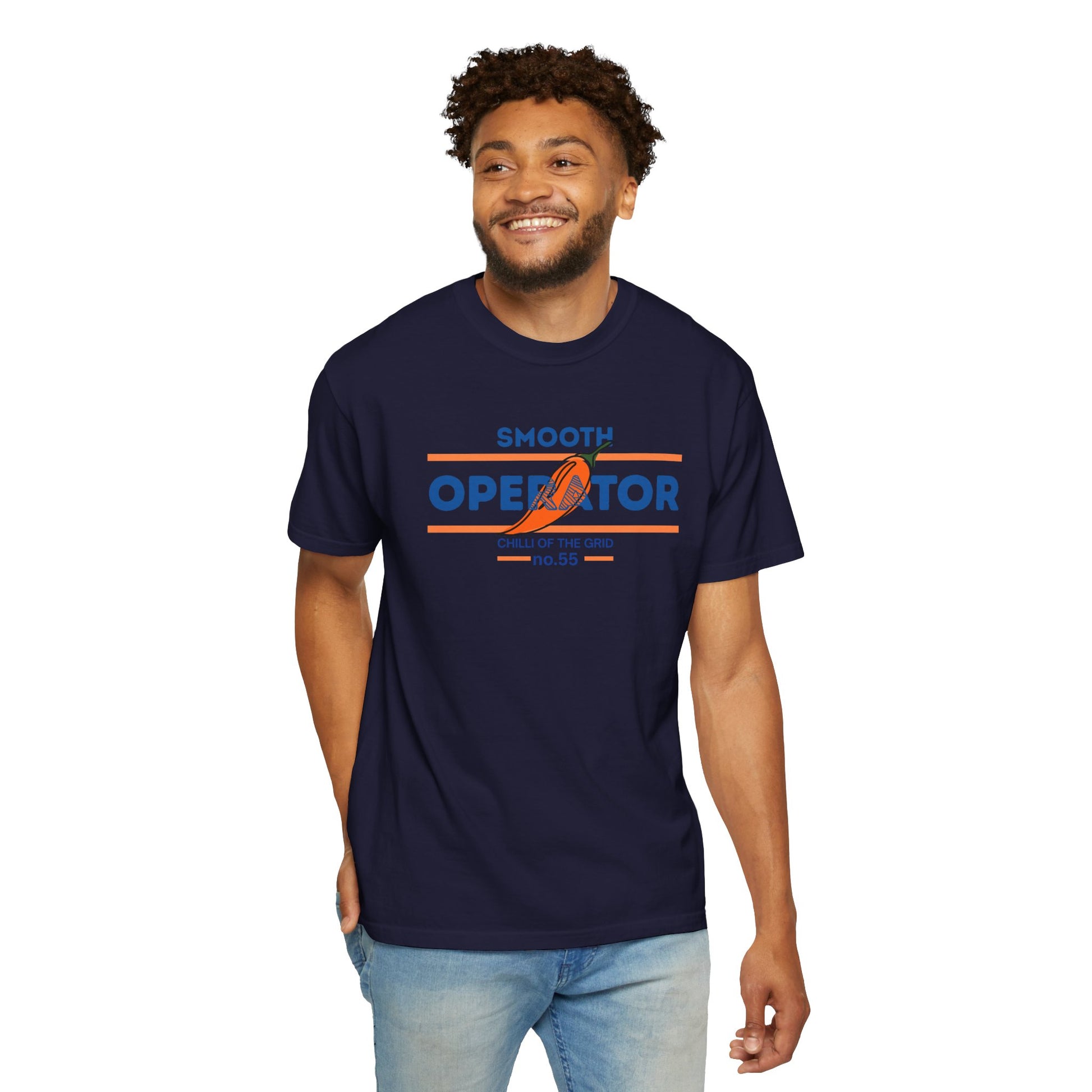 Smooth Operator graphic t-shirt with chili pepper artwork celebrating competitive racing spirit