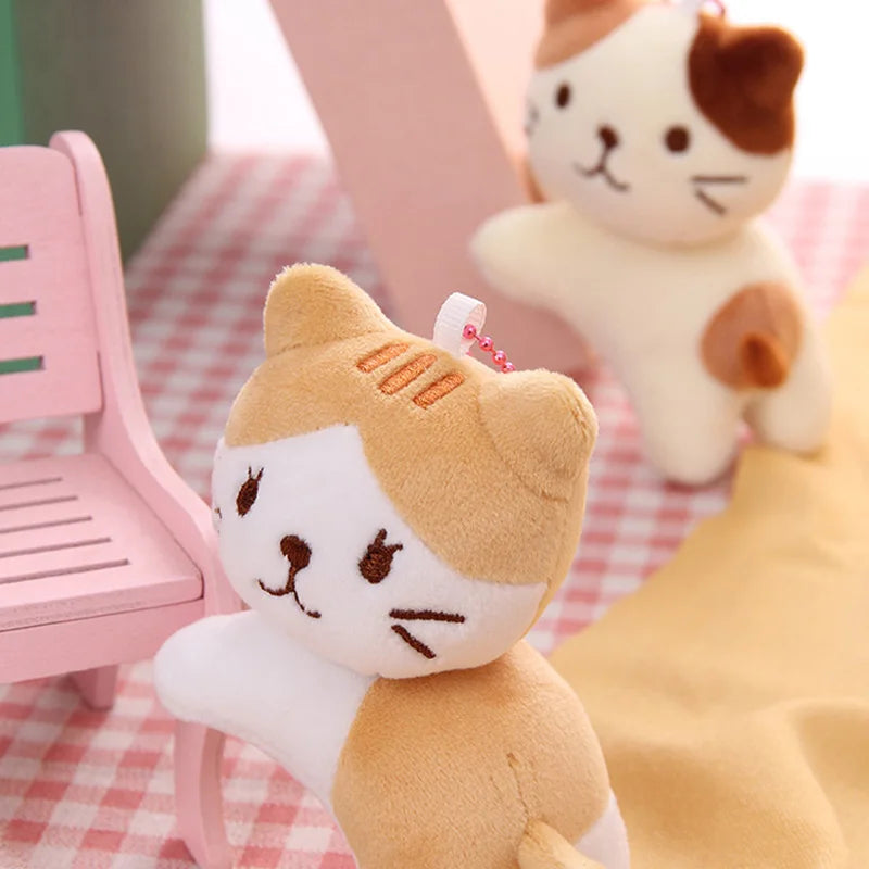 Snow White mini cat stuffed toy keychain pendant flat lay