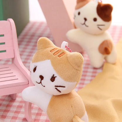 Snow White mini cat stuffed toy keychain pendant flat lay