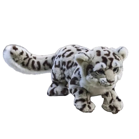 Snow leopard plush 23cm front view on white background