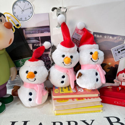 Snow man plush standing upright front view white body holiday decoration