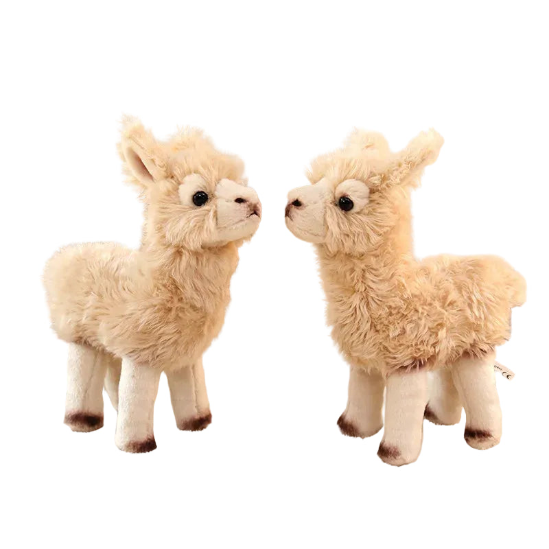 Soft 30cm alpaca plush toy with fluffy cotton filling on white background
