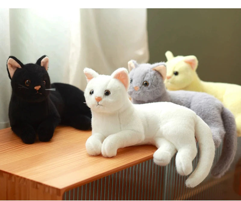 Soft cat plush in yellow color with PP cotton filling side view