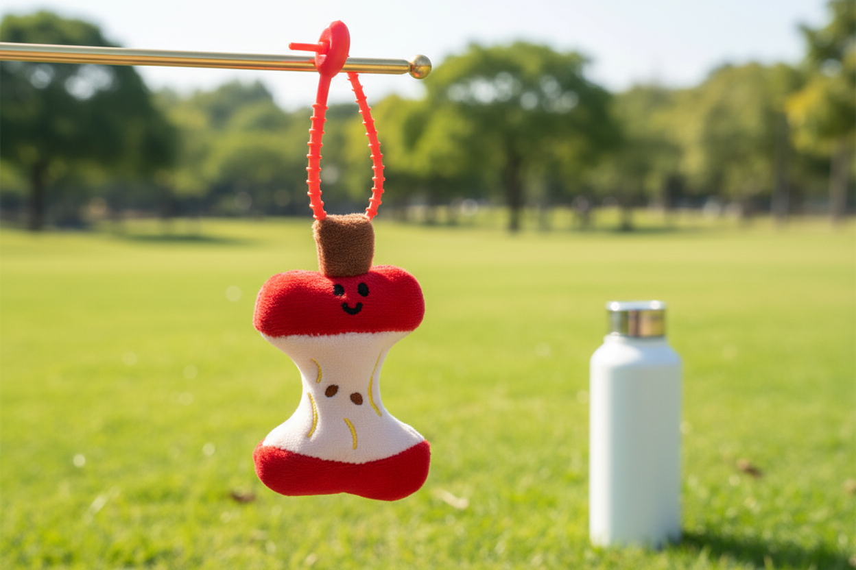 Soft fabric bag pendant in the shape of a nostalgic apple core
