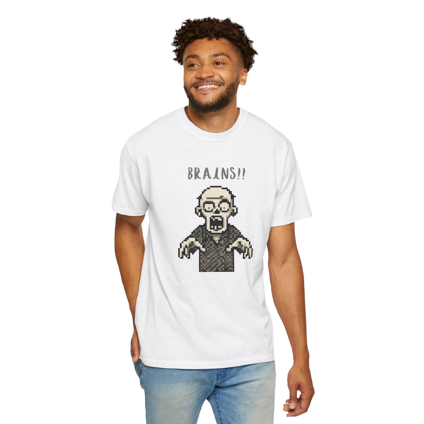 Soft garment-dyed zombie graphic shirt.