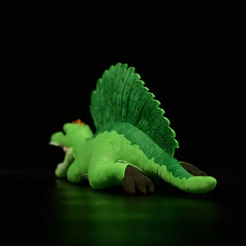 Soft green Spinosaurus plush toy 45cm held in hands to show approximate scale