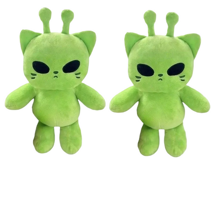 Green Alien Cat Plush Toy  Cute Kawaii Extraterrestrial Stuffed Animal Pillow