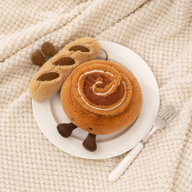 Soft handmade bread plushie loaf, cute food stuffed animal with corduroy legs