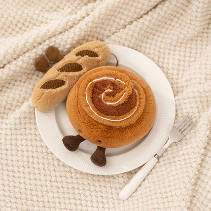 Soft handmade bread plushie loaf, cute food stuffed animal with corduroy legs