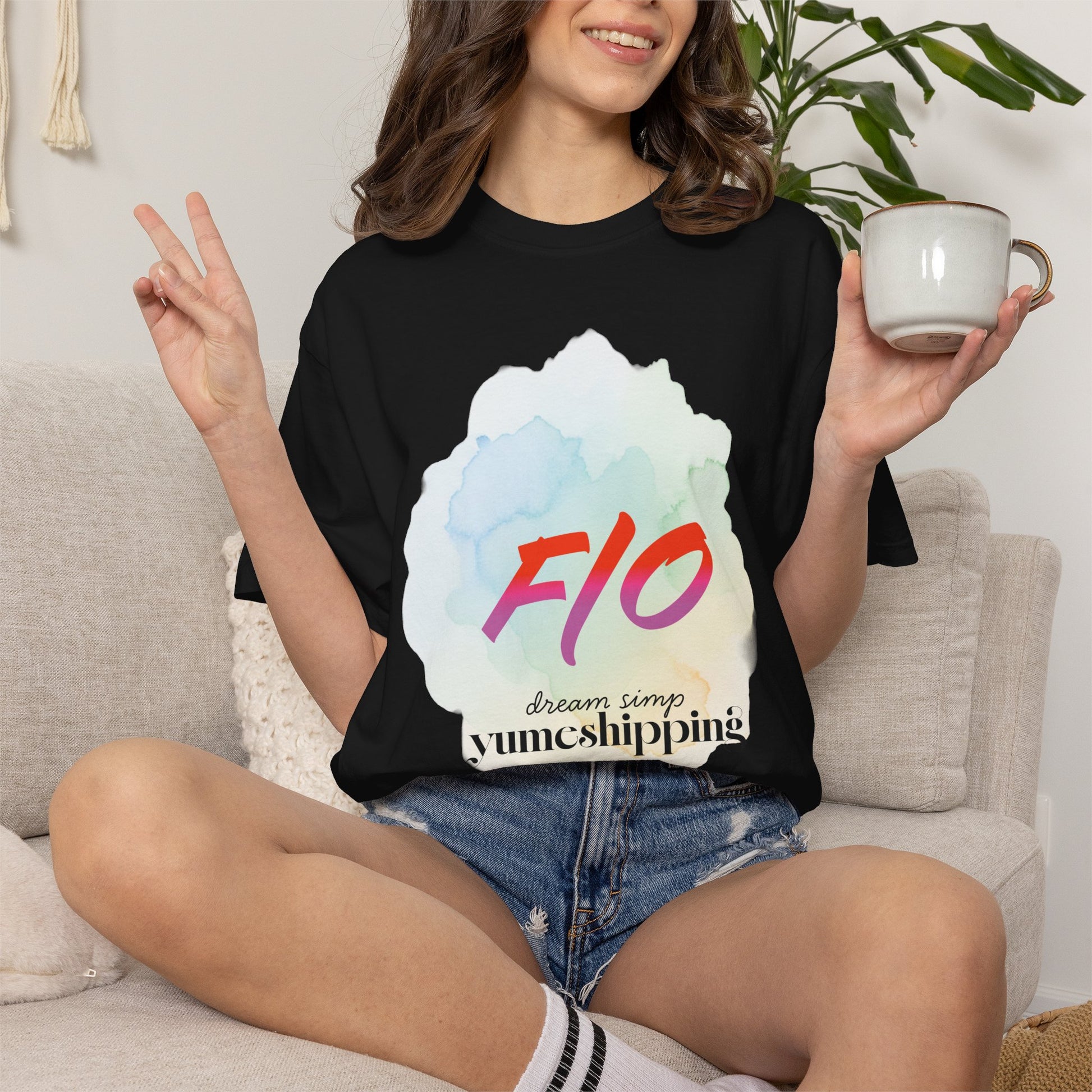 Soft pastel yume graphic tshirt styled for low-key creative meetups
