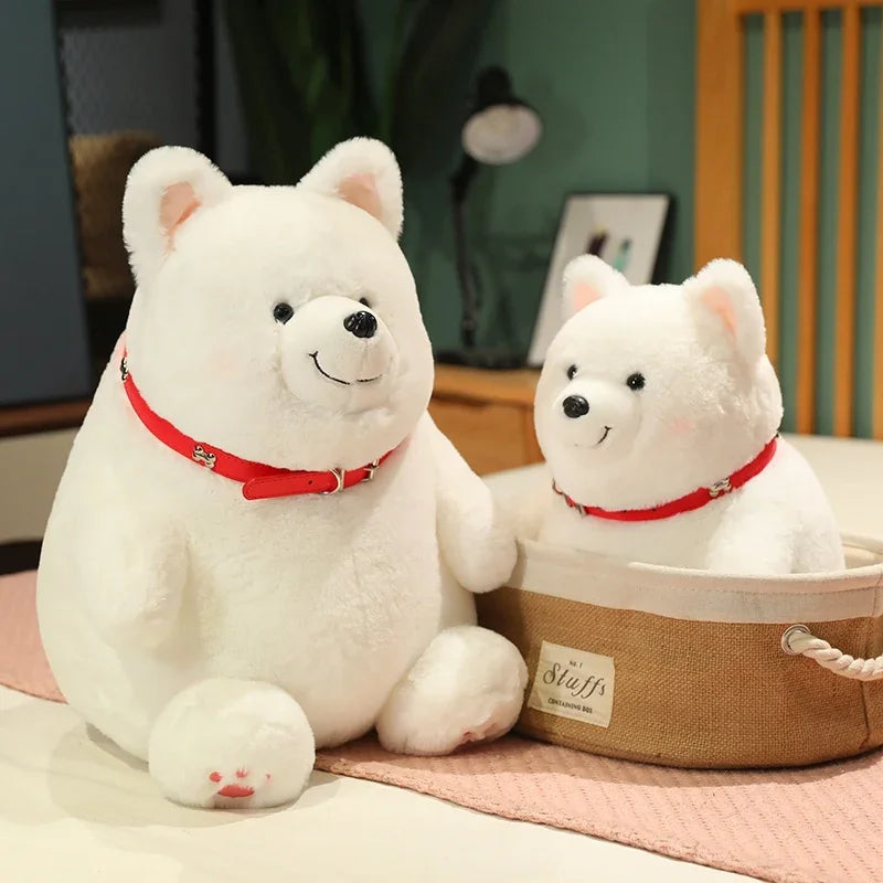 Soft plush dog toy fluffy white Samoyed puppy full view