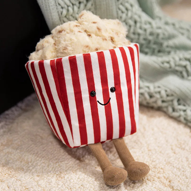 Soft popcorn plush with yellow butter-colored kernels