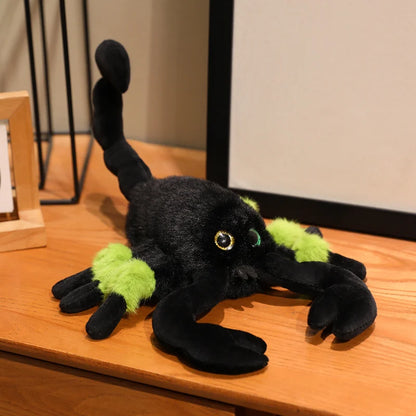Soft scorpion stuffed animal plushie top-down flat lay showing full body shape and plush texture detail